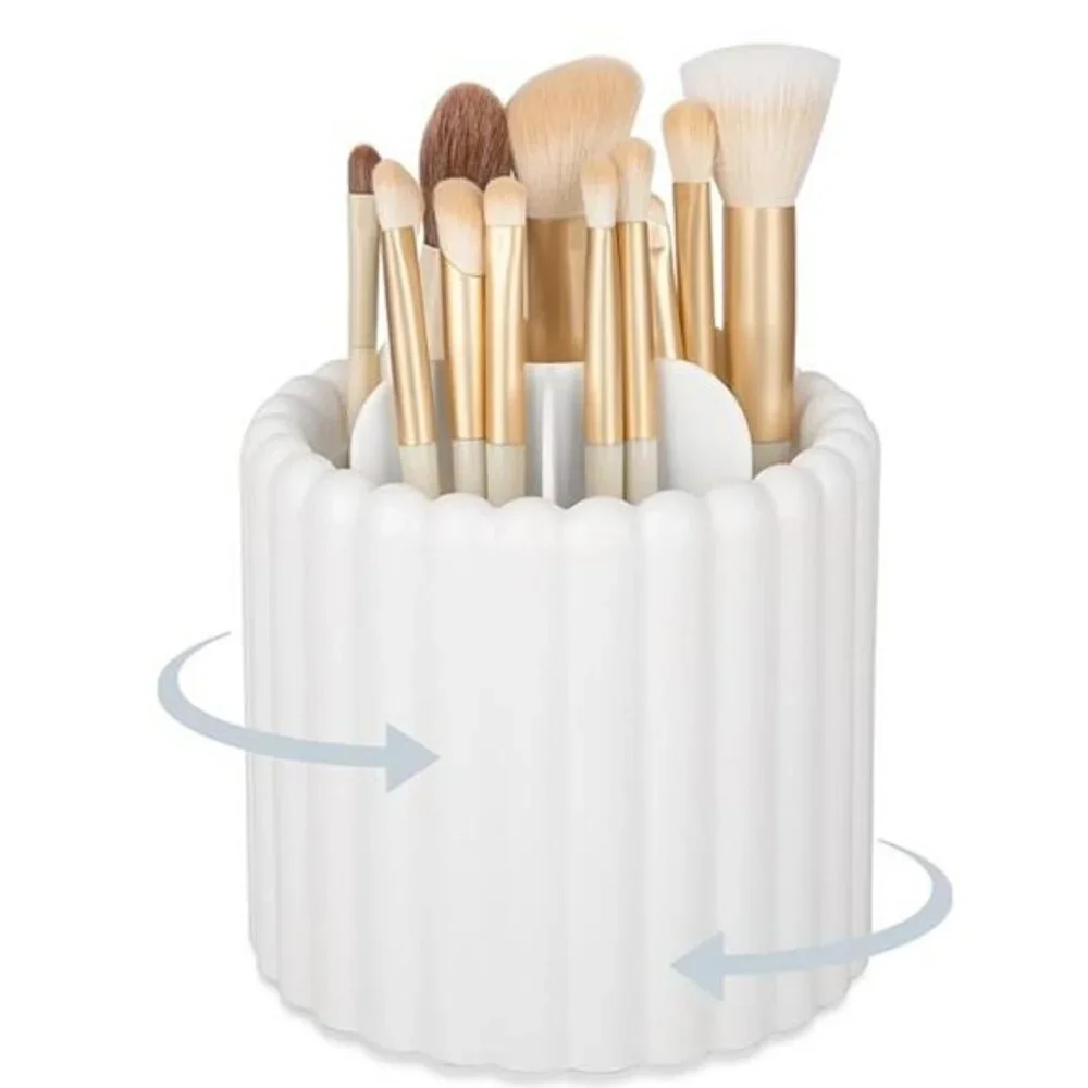 Rotating Makeup Brush Holder Organizer 7 Slot Spinning Vanity Storage